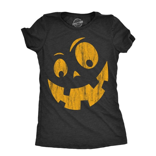 Womens Silly Jack Pumpkin T Shirt Funny Halloween Jack O Lantern Goofy Smile Tee For Ladies Funny Womens T Shirts Cute Slimming Top Comfortable Soft Womenswear Halloween Tops for Women Women's Novelty Black - S