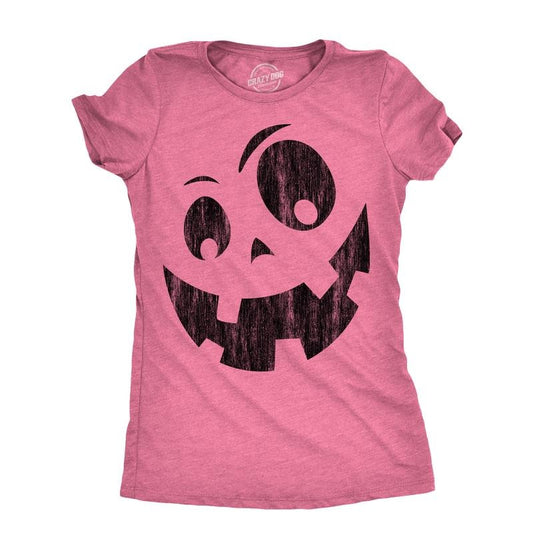 Womens Silly Jack Pumpkin T Shirt Funny Halloween Jack O Lantern Goofy Smile Tee For Ladies Funny Womens T Shirts Cute Slimming Top Comfortable Soft Womenswear Halloween Tops for Women Women's Novelty Pink - M