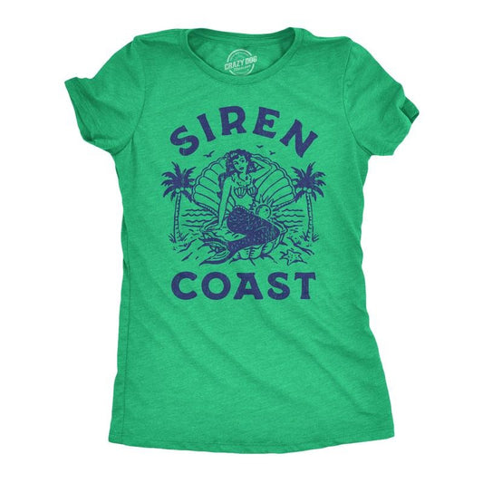 Womens Siren Coast T Shirt Funny Tropical Mermaid Beach Lovers Tee for Ladies Funny Womens T Shirts Cute Slimming Top Comfortable Soft Womenswear Funny Sarcastic Top Women's Novelty Tees Green -