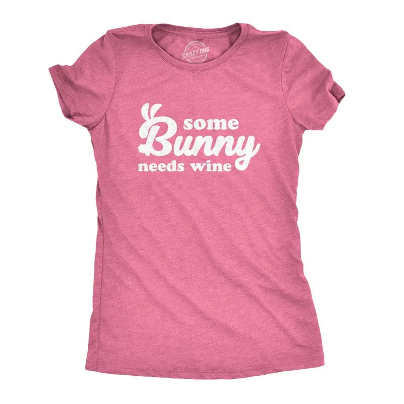 Womens Some Bunny Needs Wine T Shirt Cute Easter Faith Sarcastic Girls Tee Funny Womens T Shirts Cute Slimming Top...