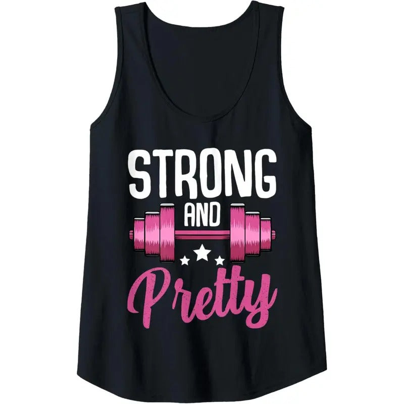 Womens Strong And Pretty Exercise Funny Gym Workout Training Tank Top MADE IN USA T-Shirts, Hoodie, Sweatshirt
