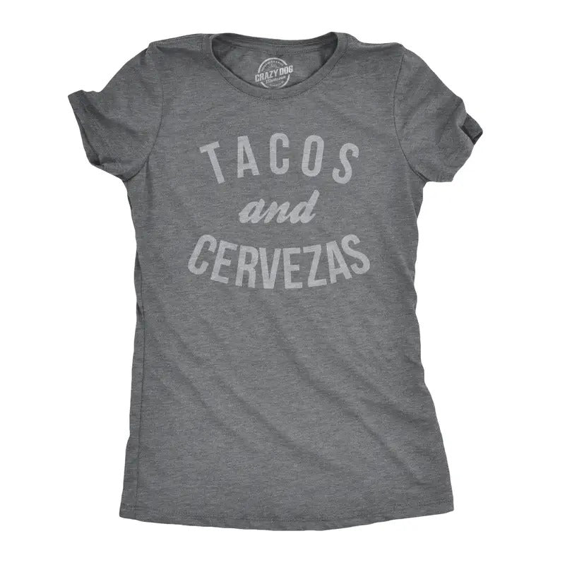 Womens Tacos and Cervezas Funny T shirts Cool Vintage Graphic Tee Cute Saying Funny Womens T Shirts Cute Slimming Top...