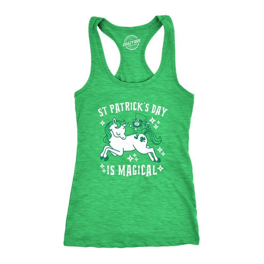 Womens Tanktop Saint Patricks Day Is Magical Shirt St Funny Leprechaun Unicorn Funny Racerback Tank Cute Slimming Tank tops comfortable Green