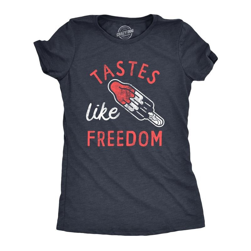 Womens Tastes Like Freedom T Shirt Funny Cool Fourth Of July Party Popsicle Tee For Ladies Funny Womens T Shirts Cute Slimming Top Comfortable Soft Womenswear Patriotic Tops for Women Funny Food Top Navy