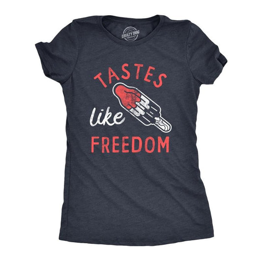 Womens Tastes Like Freedom T Shirt Funny Cool Fourth Of July Party Popsicle Tee For Ladies Funny Womens T Shirts Cute Slimming Top Comfortable Soft Womenswear Patriotic Tops for Women Funny Food Top Navy