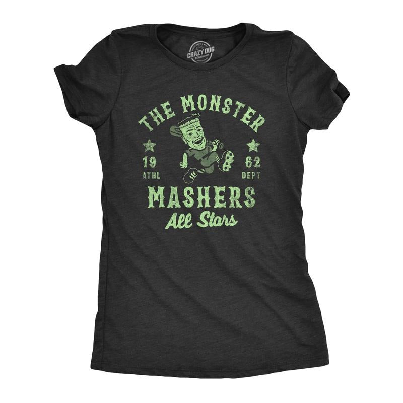 Womens The Monster Mashers All Stars T Shirt Funny Halloween Baseball Team Tee For Ladies Funny Womens T Shirts Cute...