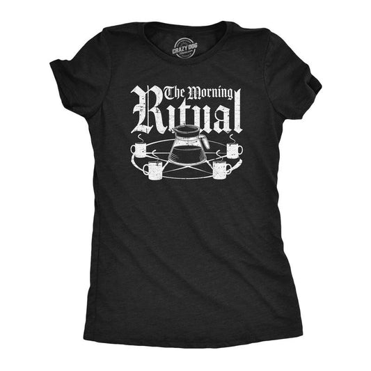 Womens The Morning Ritual T Shirt Funny Caffeine Lovers Coffee Mug Pentagram Tee for Ladies Funny Womens T Shirts Cute Slimming Top Comfortable Soft Womenswear Sarcastic Tops for Women Funny Coffee Black -