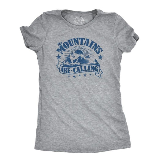 Womens The Mountains Are Calling Cool Sunset Vintage Rockies Funny Hiking Nature T shirt Funny Womens T Shirts Cute Slimming Top Comfortable Soft Womenswear Vintage Tops for Women Funny Camping Top Light Grey