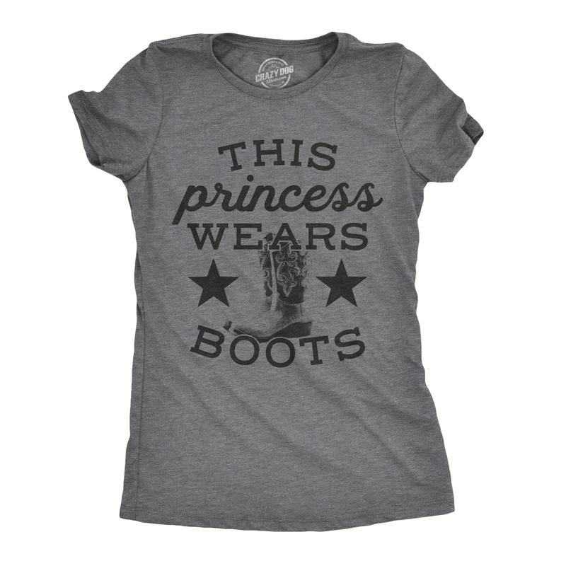 Womens This Princess Wears Boots T Shirt Funny Country Music Tee For Ladies Funny Womens T Shirts Cute Slimming Top...