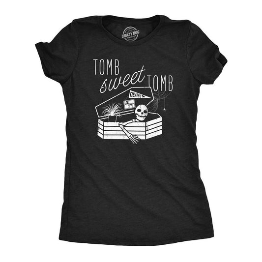 Womens Tomb Sweet Tomb T Shirt Funny Halloween Spooky Skeleton Coffin Grave Joke Tee For Ladies Funny Womens T Shirts Cute Slimming Top Comfortable Soft Womenswear Halloween Tops for Women Funny Black -