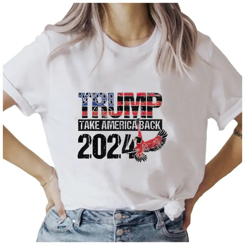 Womens Trump 2024 T Shirt White Tee Graphic Tee Tops Underwear Crewneck Menswear T Shirt Hoodie, Sweatshirt | DripVista.com