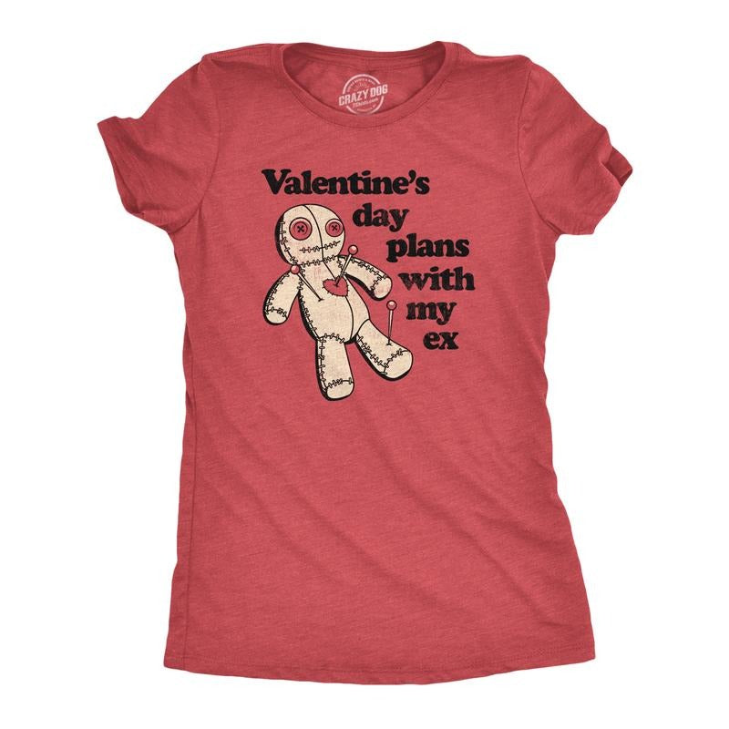 Womens Valentines Day Plans With My Ex T Shirt Funny Voodoo Doll Joke Tee For Ladies Funny Womens T Shirts Cute Slimming...