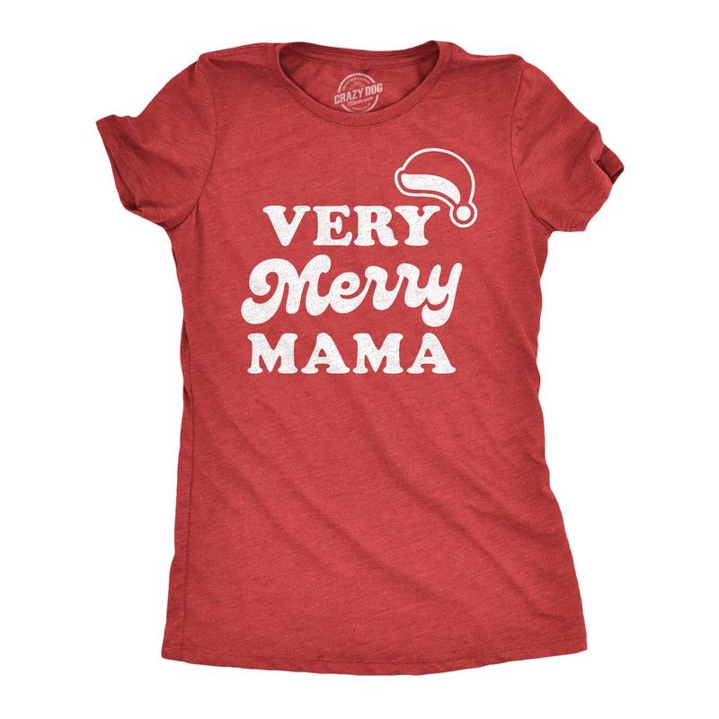 Womens Very Merry Mama T Shirt Cute Christmas Santa Hat Holiday Party Tee For Mom Funny Womens T Shirts Cute Slimming Top...