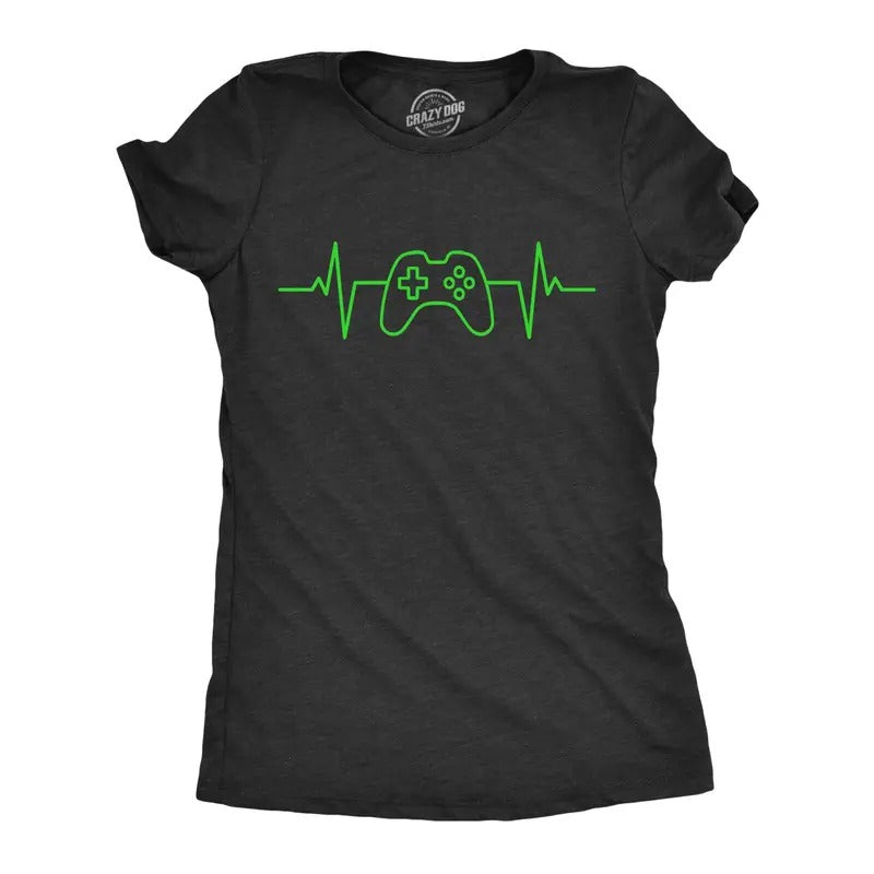 Womens Video Game Heart Beat T Shirt Funny Cool Controller Pulse Monitor Tee For Ladies Hoodie, Sweatshirt | DripVista.com