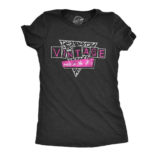 Womens Vintage Made In The 90s T Shirt Funny Decade Ninties Kid Novelty Tee Funny Womens T Shirts Cute Slimming Top Comfortable Soft Womenswear Vintage Tops for Women Funny Birthday Top Women's Black