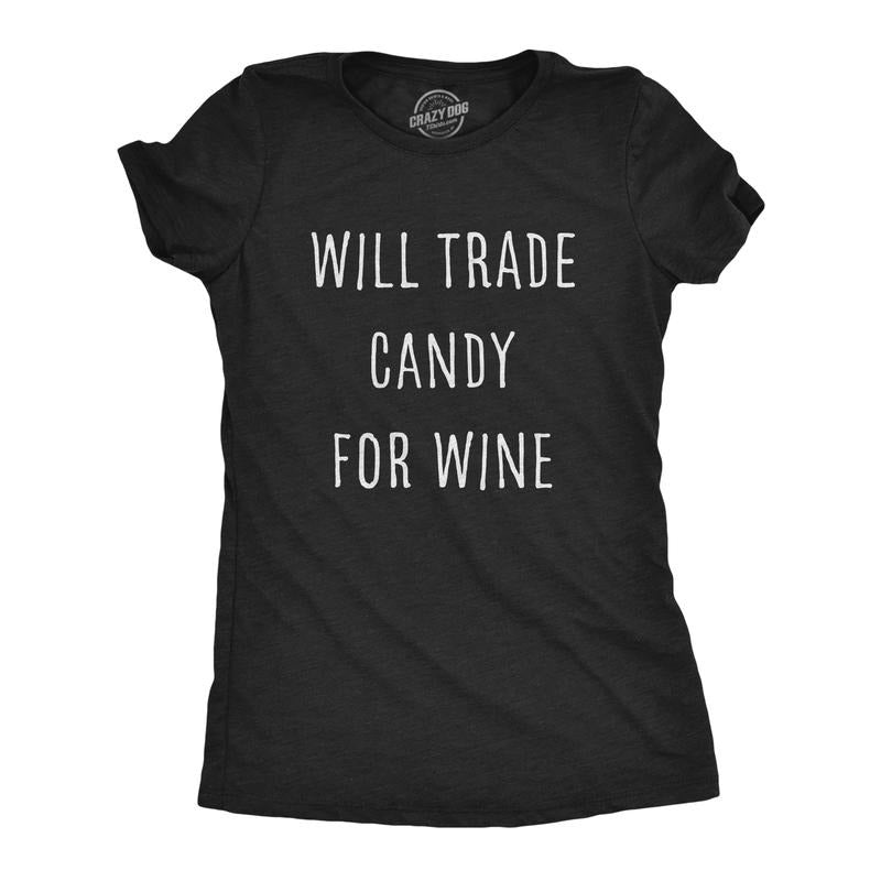 Womens Will Trade Candy for Wine T Shirt Funny Halloween Trick Or Treat Graphic Tee Funny Womens T Shirts Cute Slimming...