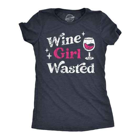 Womens Wine Girl Wasted T Shirt Funny Booze Drinking Lovers Drunk Joke Tee For Ladies Funny Womens T Shirts Cute Slimming Top Comfortable Soft Womenswear Drinking Tops for Women Funny Wine Top Women's Navy -