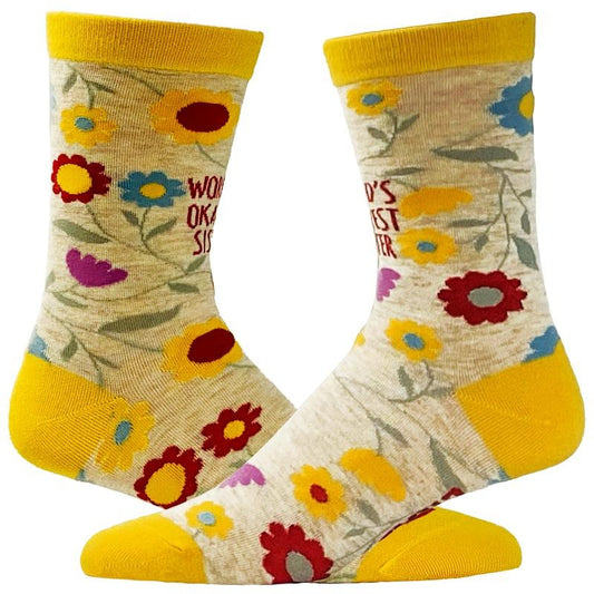 Womens Worlds Okayest Sister Sock Funny Cute Sibiling Love Footwear Funny Graphic Socks Comfortable Fitted Spandex Cotton
