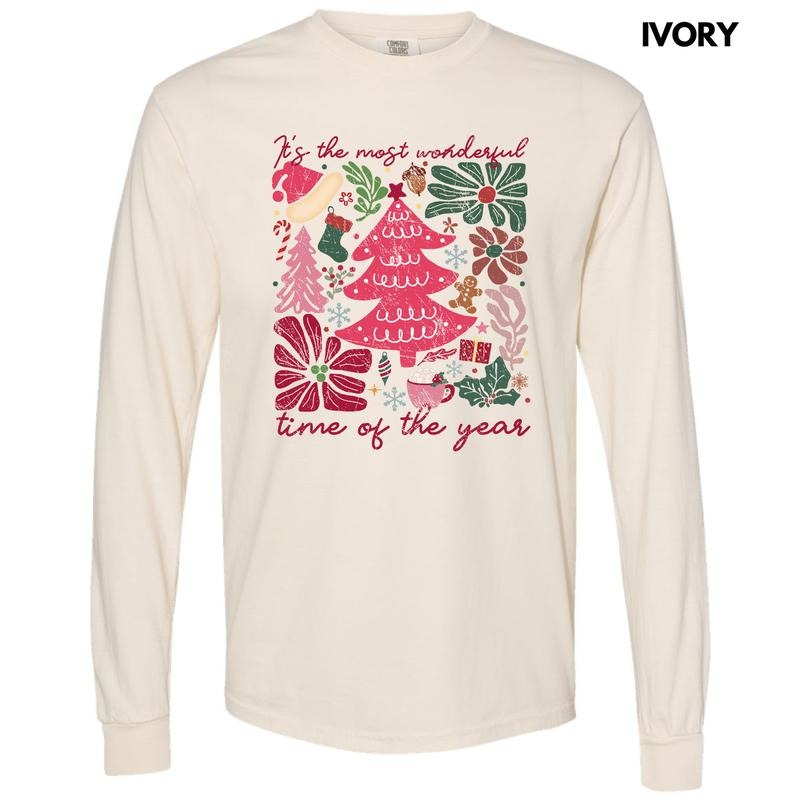 Wonderful Time Christmas Flowers Long Sleeve Comfort Colors T-Shirt 'NLB' Hoodie, Sweatshirt | DripVista.com