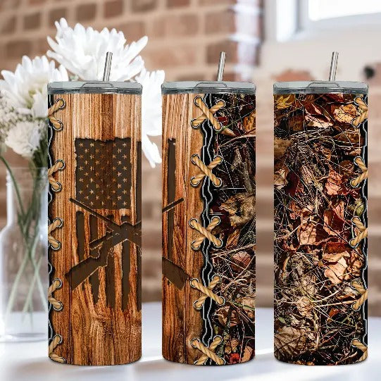 Woodgrain Camo Hunter Tumbler Stainless Steel Drinkware T-Shirts, Hoodie, Sweatshirt | DripVista.com