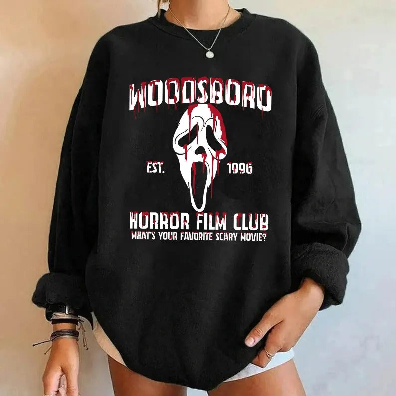 Woodsboro Halloween Sweatshirt, Halloween Film Club Sweatshirt, Woodsboro Scream Shirt, Scream Ghostface Sweater,...