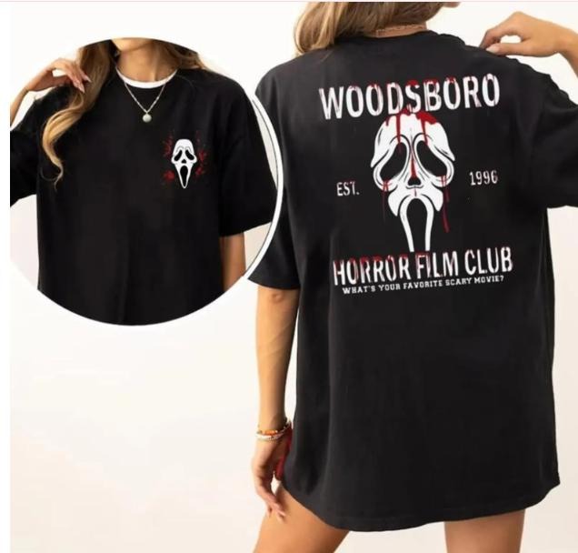 Woodsboro Horror Film Club 2 Sided Sweatshirt, Ghostface Shirt, Scary Halloween Hoodie, Woodsboro Scream Shirt, Scream...