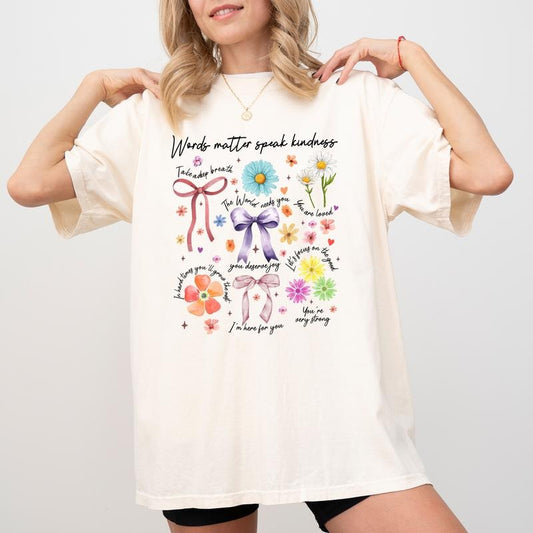 Words Matter Speak Kindness Comfort Colors Shirt, Kindness T-shirt, Wildflower Graphic Tee, Coquette Clothing, Boho Outfits, Gift For Mom, Womenswear
