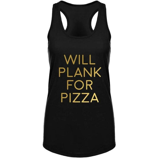 Workout Tank Tops for Women-Will Plank for Pizza Womens Funny Saying Fitness Gym Racerback Sleeveless Shirts Made in USA