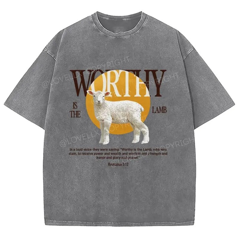Worthy Is The Lamb Washed T-Shirt, Christian Jesus  t shirts, Vintage 90s Graphic Tee Gift Cotton Top Womenswear, Mineral...