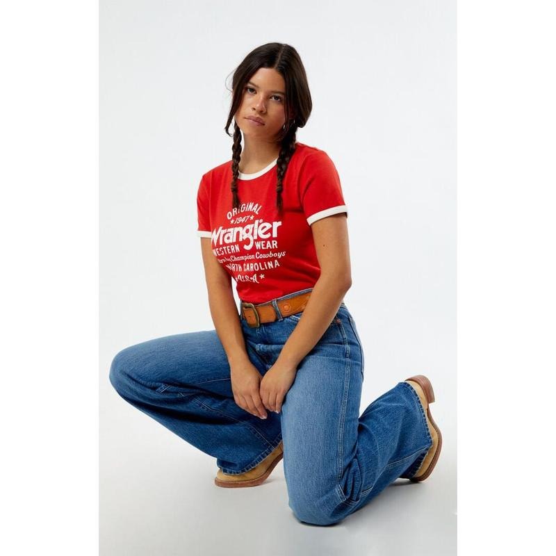 Wrangler Women's x PacSun Slim Ringer T-Shirt Hoodie, Sweatshirt | DripVista.com