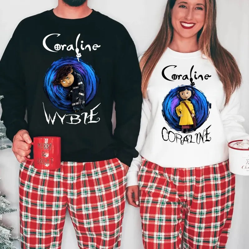 Wybie and Coraline Couple Sweatshirt, Cute Coraline T-Shirt, Valentine Movie Hoodie Shirt