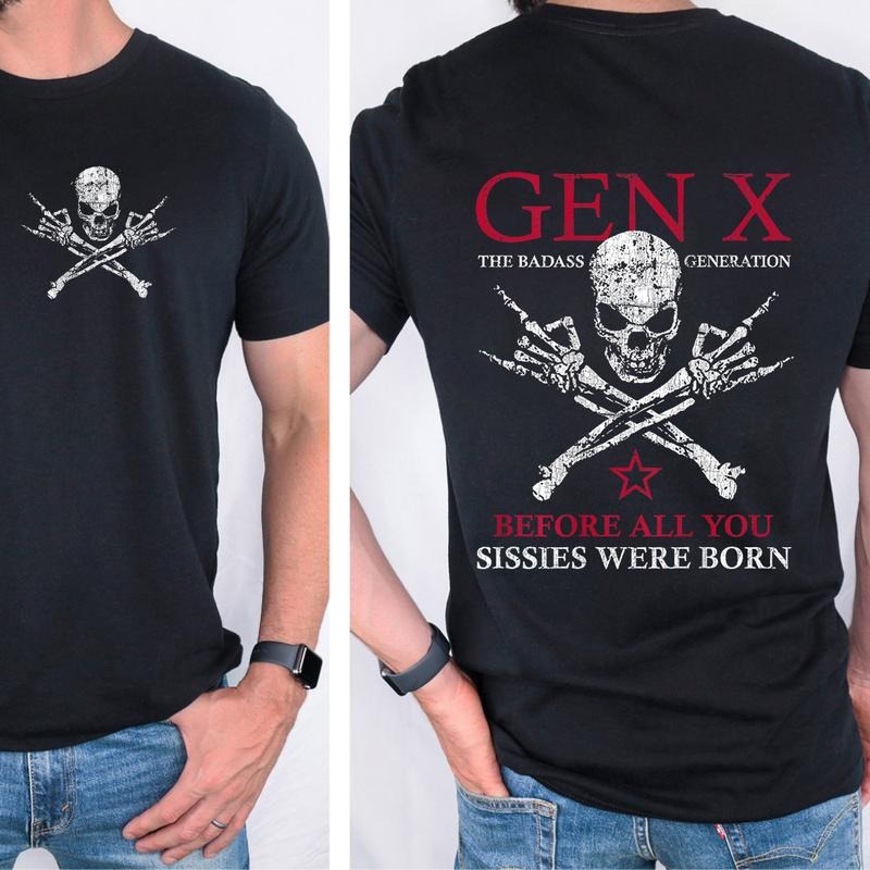 X Generation Before All You Sissie Were Born Skull Rock Hand 2 Side Tee Pure Cotton Casual Street Style Crew Neck Short Sleeve T-Shirt Tops Trendy for Unisex