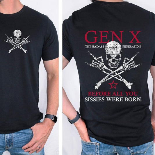 X Generation Before All You Sissie Were Born Skull Rock Hand 2 Side Tee Pure Cotton Casual Street Style Crew Neck Short Sleeve T-Shirt Tops Trendy for Unisex