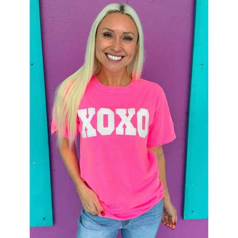 XOXO Neon Pink Tee Hoodie, Sweatshirt | DripVista.com