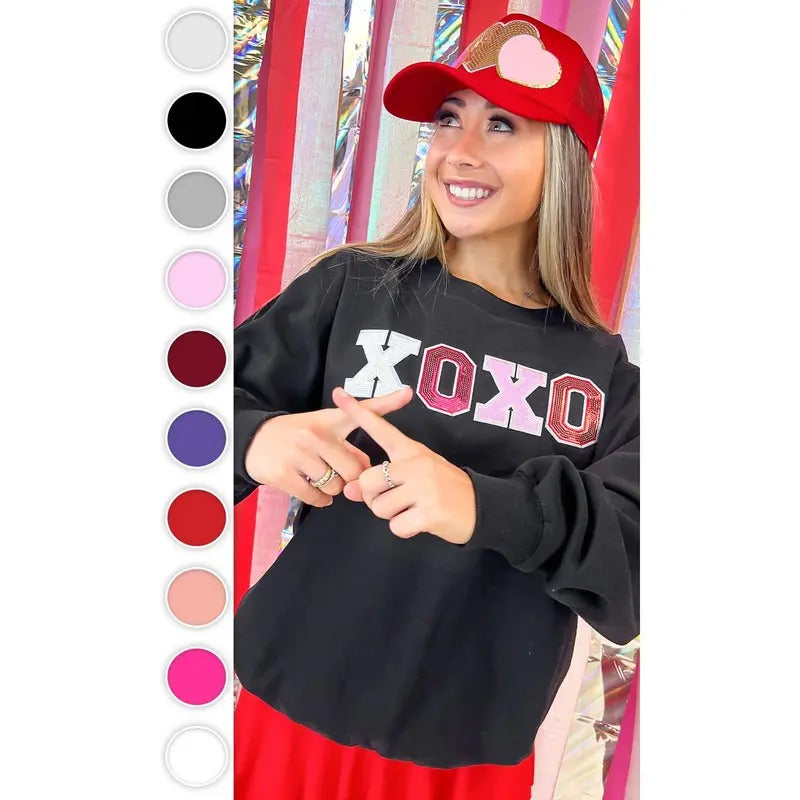XOXO Sequin Valentine Graphic Sweatshirt T-Shirts, Hoodie | DripVista.com