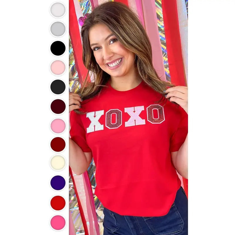 XOXO Sequin Valentine Graphic T-Shirt Hoodie, Sweatshirt | DripVista.com