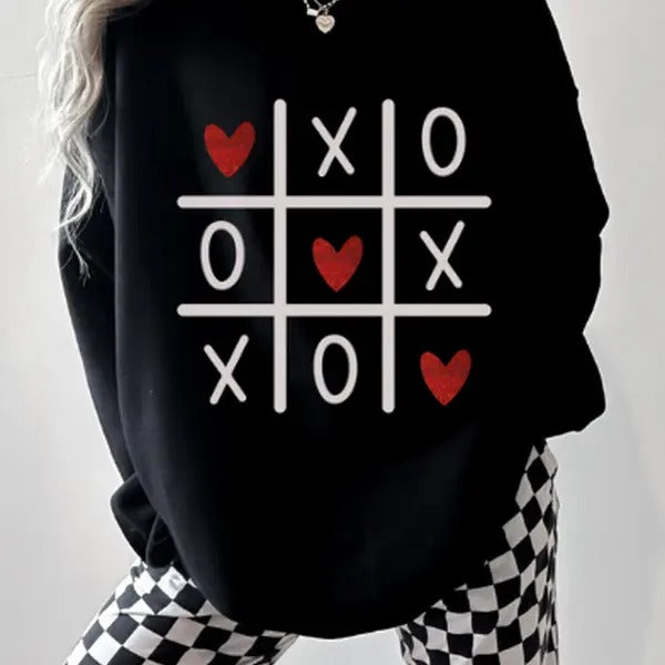 XOXO Tic Tac Toe with Hearts Valentines Day Sweatshirt hoodie T-Shirts | DripVista.com