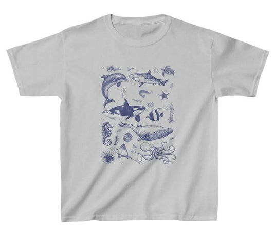 Y2K Baby Tee Vintage 90s Ocean Shirt, Retro Sealife Wonders with Whale, Orca, Turtle & Dolphin  - graphic baby tee - Womenswear