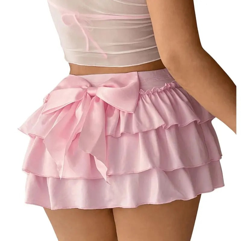 Y2K Bow Kont Elastic Waist Layered Ruffle Hem Mini Skirts T-Shirts, Hoodie, Sweatshirt | DripVista.com