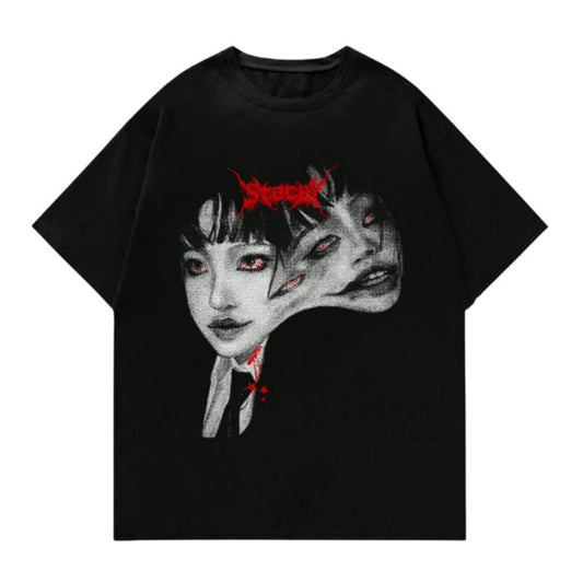 Y2K Horror Aesthetic T-Shirt - Dark Gothic Multi-Face Psychedelic Tee, Retro Pixel Dream Tee - 2000s Nostalgia, Digital Art Print, Unisex Tshirt