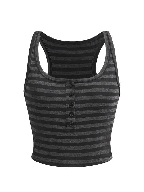 Y2k Striped Crop Tank Top Square Neck Sleeveless Button Front Tops T-Shirts, Hoodie, Sweatshirt | DripVista.com