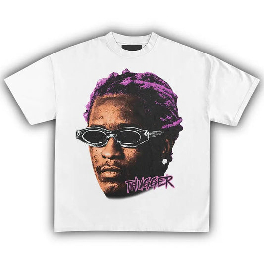 YOUNG THUG GRAPHIC T-Shirt Pink Hair Vintage Rapper Tee Hip Hop Y2k Merch Men Women Fans Menswear Top Medium Stylish