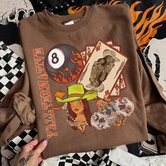 Yallternative Crew sweatshirt, graphic tees women, western outfits women, western tops clothing, rodeo cowgirl outfits women, country concert outfits, shirt, sweatshirt, hoodie