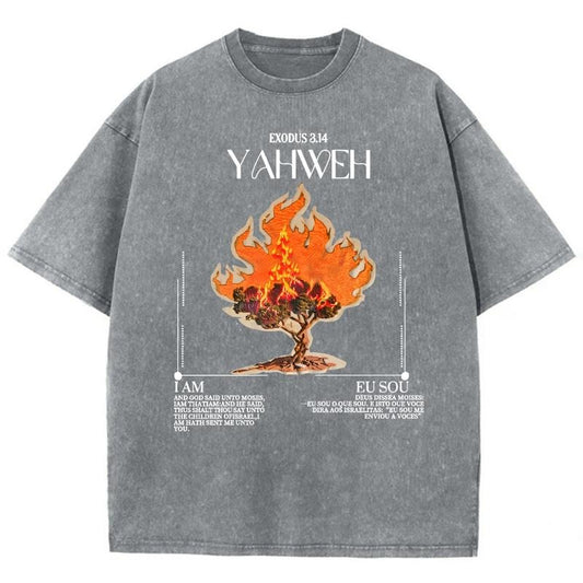 Yeahua Exodus 3_14 Unisex Washed T-Shirt, Christian Tshirt, Vintage 90s Graphic Tee Gift Cotton Top Womenswear, Mineral color