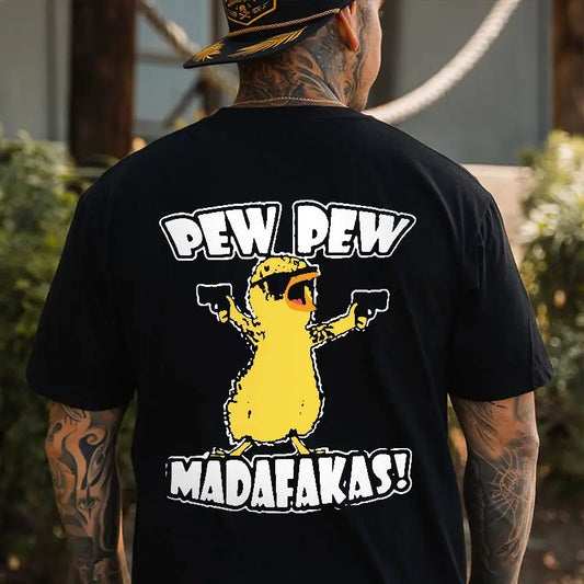 Yellow Duck Carries Letter Graphic Black Print T-shirt, Naughty Clothes Men, Menswear Classic, Classic Cotton Fabric, Classic Menswear Oversized Pocket Sport