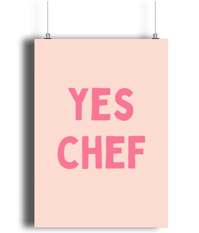 Yes Chef Wall Art, Pink Matte Art Print, Yes Chef Print, Kitchen Wall Print, Pink Kitchen Art, Gifts For Bff Friends Wall...