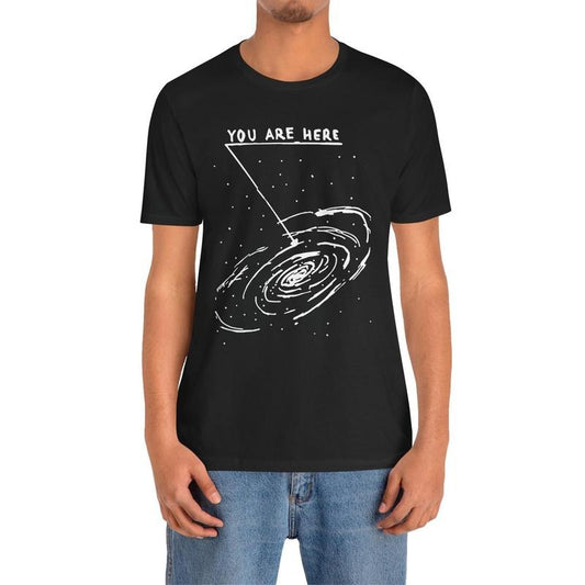 You Are Here Print Men's Crew Neck Fashionable Short Sleeve Sports T-shirt, Comfortable And Versatile, For Summer And Spring, Athletic Style, Comfort Fit T-Shirt, As Gifts Made in USA