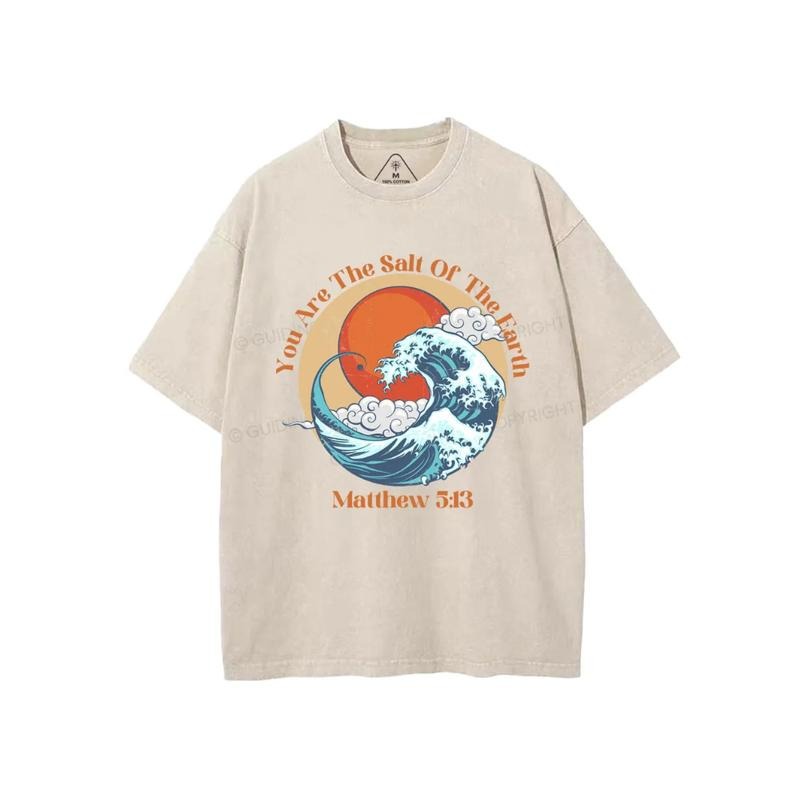 You Are The Salt Of The Earth Christian washed T-Shirt Pure Cotton Fabric Casual Streetstyle Crew Neck Short Sleeve Soft-Washed T-Shirt Trendy Tops for Women for Men, Perfect Gift