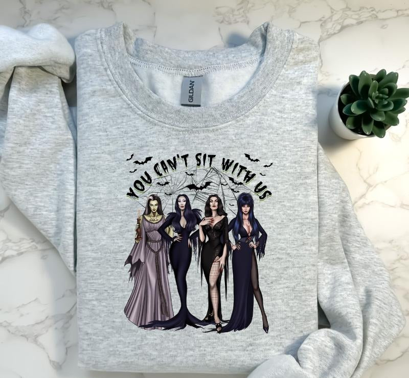 You Can't Sit with Us Sweater - Fleece Hoodie with Graphic Print Featuring Characters in Dark Outfits T-Shirts, Sweatshirt