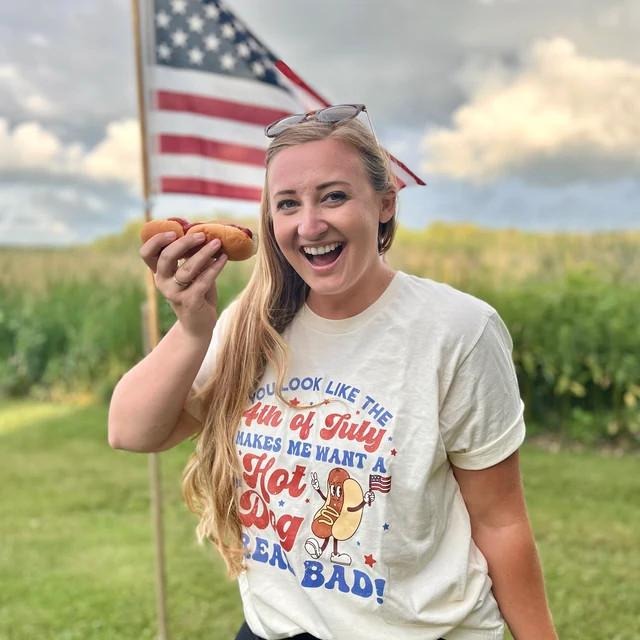 You Look Like The 4th Of July Casual Crewneck Shortsleeve T-Shirt for Women - Independence Day Shirt, Funny 4th July Shirt